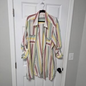Addition Elle Multicolor Striped Button Up Shirt 3X Lightweight Blouse